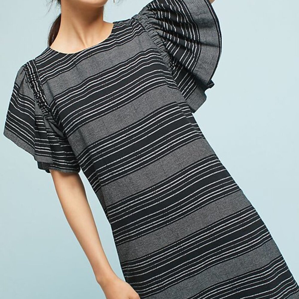 Anthropologie Moon River Denmark Striped Ruffle Sleeve Shift Dress
